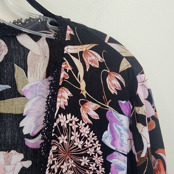 Knox Rose NWT tie front 3/4 bell sleeve floral print coverup woman's size small - Picture 7 of 13